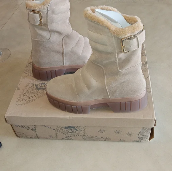 FREE PEOPLE Fable Faux-Fur-Lined Sand-Suede Boots Size 7 - Picture 10 of 16